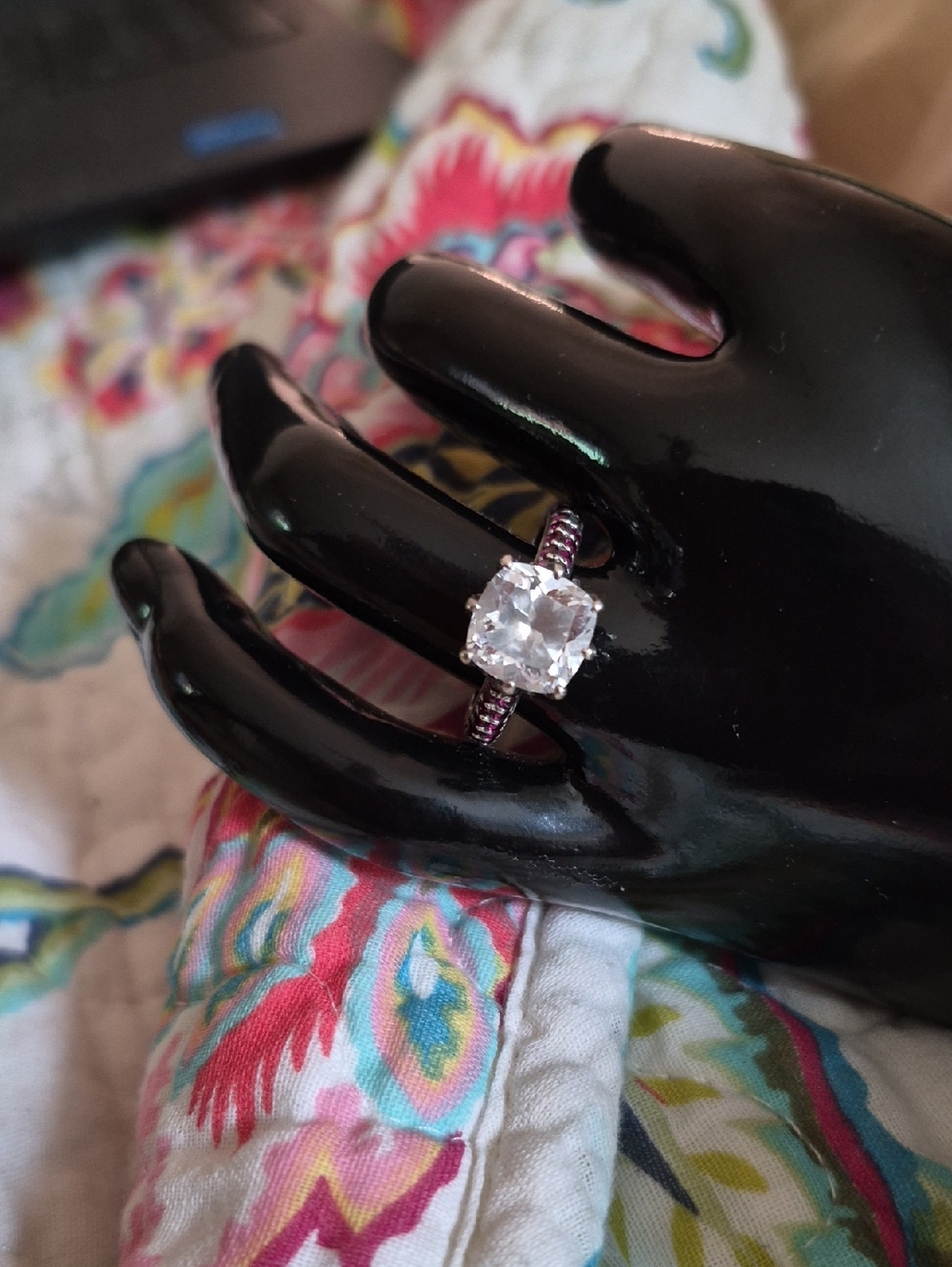 Jean Dousset Luxury Pave CZ Cushion 8 prong ruby Engagement Ring Sz 7